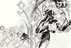 Illustration by Finlay, for Leigh Brackett’s ‘The Big Jump’,