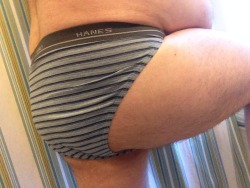 seriousunderwearcollectors:  REAR STRIPED GREY HANES BIKINI BRIEF