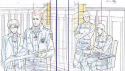 fuku-shuu:  New original sketch of Levi, Erwin, Reiner, and Bertholt