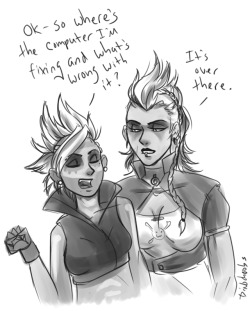 dinochoobs: Sombra is not happy all the technology in Junkertown