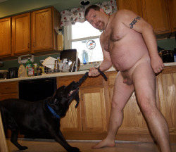 chubbyaddiction:  Cute doggie and hot bearâ€¦  I can be your dog!