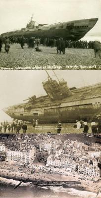 A beached German U-Boat in Hastings, 1919