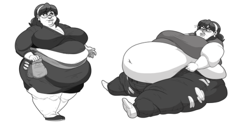 antioxidated: Finally! I have finally finished this commission for @nexis89 that he won from won of my earlier YCH Auctions. He won a black   white six-part sequence of his character NIkki getting well…quite fat. I had a lot of fun, and this piece taught