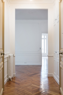 nettleandhoney:  isawtoday:Restored classical Haussmannian apartment