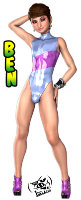 idelacio:  Commission for Cheetaur. Ben wearing Gwens strip swimsuit.Did