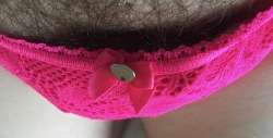 plikespanties:  Hot Pink  Trying on my new Hot Pink Thong….&