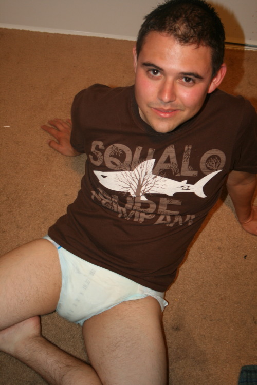 twinkbaby:  nappiesandchains:  Daddy lets Ben wear his favourite shark tshirt  Shark shirt and a nappy - looks like he’s all ready to go out on the town for the night. ;-) 