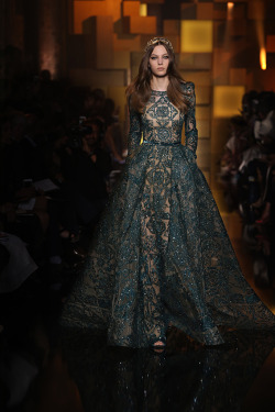 eliesaab:  Deep green mosaic embroidered gown at yesterday’s