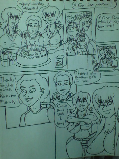 newtypemo:  Birthday For Wappah by Newtypemo   A birthday gift from me to the birthday boy, @wappahofficialblog. A comic starring him and my beautiful OCs, Kira and Mandy Sawyer, complete with a surprise at the end. I’ll update a colored version at