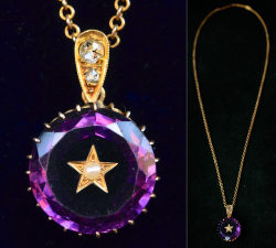 eriebasin:1890s Victorian Amethyst, Rose Cut Diamond and Pearl