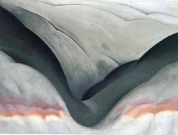 artfromthefuture:Black Place, Grey and Pink - Georgia O'Keeffe