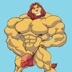 tredain:  Some big muscle toon fun. Leo the Lifter, my naughty lion fellow that turns people into hyper sexual muscle toons.http://www.furaffinity.net/user/SarahBara Check the artist out she’s open for commissions 