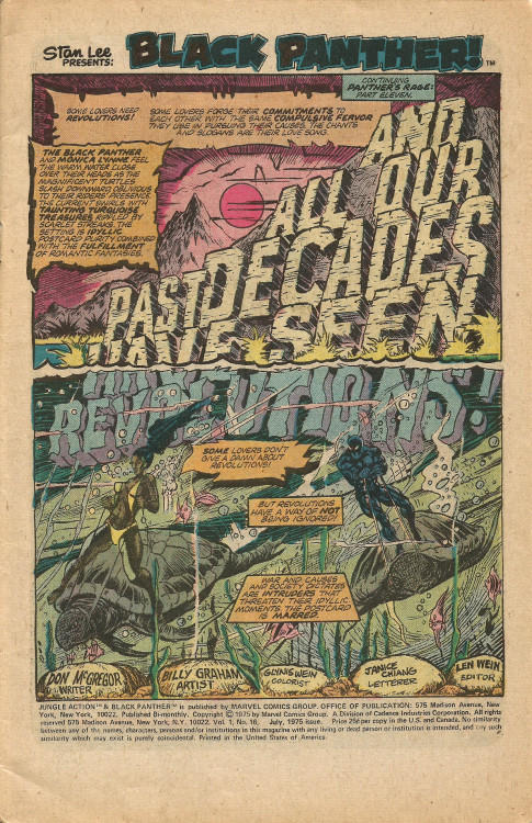 Splash page from Jungle Action Featuring The Black Panther No. 16 (Marvel Comics, 1975). Written by Don McGregor, art by Billy Graham.From a charity shop in Nottingham.