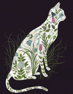 swan-bones: Botanical Cat Gouache on paper, 2019 by Kelly Louise