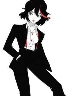 secretmusician23:  doodle of Ryuko in a black suit for pure-red-wine