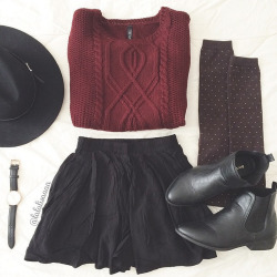 south-pacific:  Red cable-knit sweater from here ✿ ✿ Black