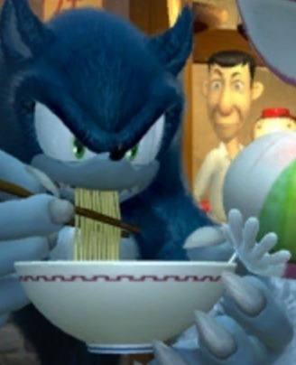 sonknuxadow:anyway funny werehog eat noodles