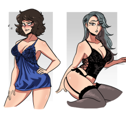 scruffyturtles:Lingerie set ft. Kawakami and Sae~