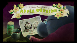    Apple Wedding - title card designed by Steve Wolfhard painted