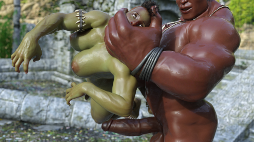 squarepeg3d: “Awfully tight down there, aren’t you little orc? I think I know exactly what to do with you now…” Narrok gasped and screamed into the meaty mitt clasped firmly around her mouth as the brute rammed his thick digit into her tight nethers.