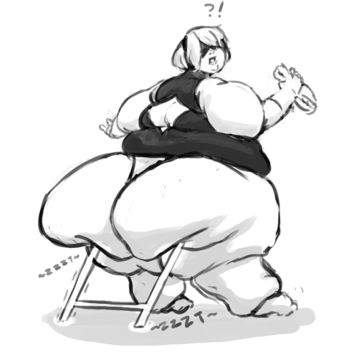 idle-minded-sucks:  Felt like I needed to revisit 2b since I’ve actually played the game now. Looks like she needs to keep eating to power her light chair, but shes getting so fat she needs more power to keep it up… a vicious cycle. 