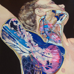 wyloga:  Anatomy, 60x60 cm, acrylic & brocade on canvas