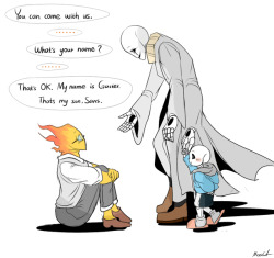 mooncatyao:  [The first time] Grillby & little Sans<First