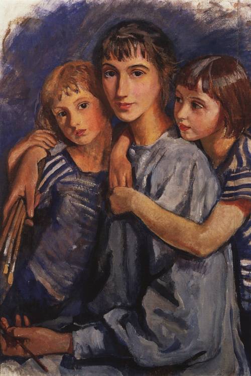 blondebrainpower:  Self-portrait with two daughters  By Zinaida