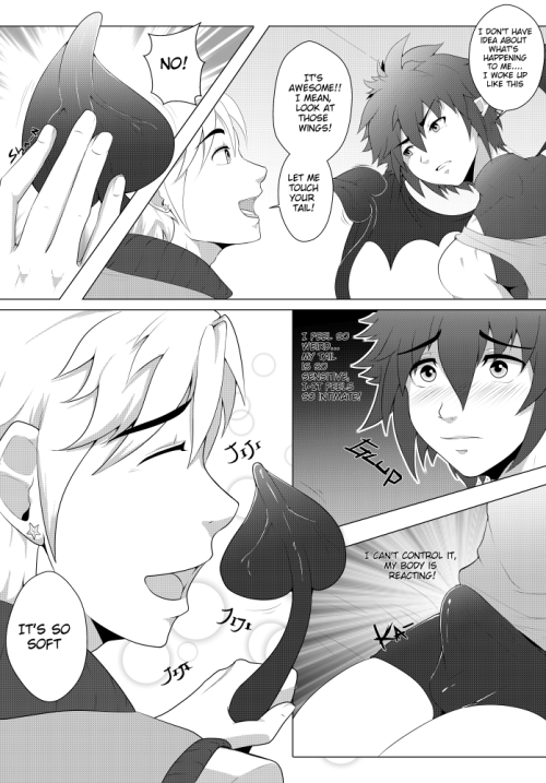 Next  First and second page from the doujinshi i’ve been doing for months in my patreon ^^is a short doujinshi, in patreon we are currently in the page 11. Zack go randomly turned into an incubus and you know… that can be so troublesome!Hones