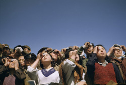 salad-ays:  People watching a solar eclipse squint through smoked