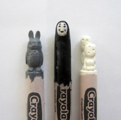 hqtran:  Studio Ghibli carved crayons. Totoro, No Face and Kodama.