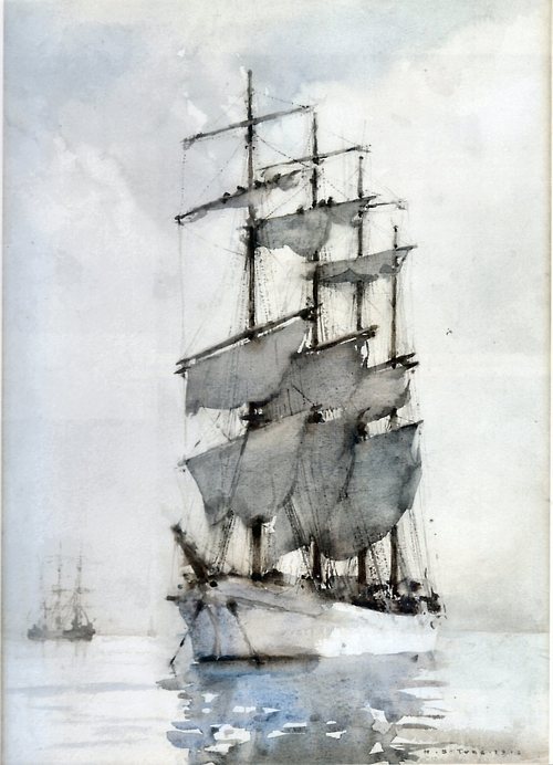 vagabondbrothers:  Henry Scott Tuke - Four Masted Barque (1914)