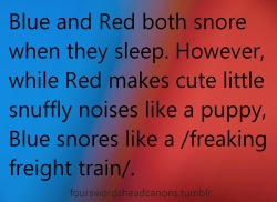 fourswordsheadcanons:     Blue and Red both snore when they sleep.