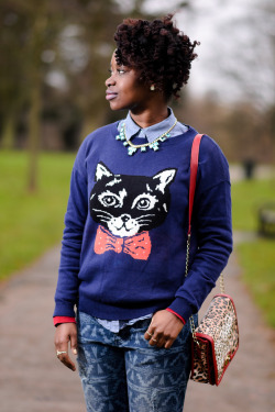 blackfashion:  Sasha, UK, 24 Pussy…cat Jumper and Jeans- Asos