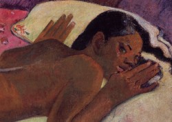 paintingispoetry:Paul Gauguin, Manao Tupapau detail, 1892