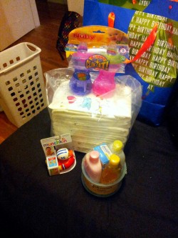 ronikat:  Hehe diapees and baby cleaning supplies :3 a present from some friends i went to disneyland with :D 