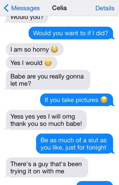 hotwifetextpic2hubby:  PART 1 Celia text - Donâ€™t know if I trust 100% the validity of this text but if itâ€™s legit holy $hit it is hot!! This is how every husband cool with the hotwife scene hopes it goes down for him and his lady. Good pics, no gaps,