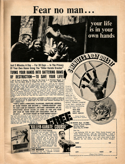 Advert for Killer Karate Course. From Male magazine, July 1968. From a charity shop in Nottingham.