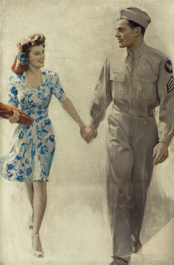 fuckyeahvintage-retro:  A Sergeant and his Gal, 1940s - Art by