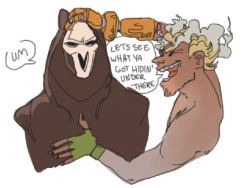 kawaiisideboob:  doodles from today of reaper being fucking stupid