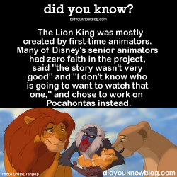 did-you-kno:  The Lion King was mostly created by first-time