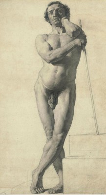 William Etty (1787-1849) Study of a male nude. Charcoal and pencil
