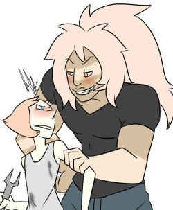 gemshipartwork:  College AU Pearl Evans and Jasper Dickingson.