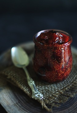 “Cow Tongue with Mustard Seeds in Jar on Jute Napkin”