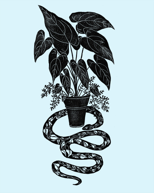 swan-bones:  Snake with Potted PlantBlock print, 2021by Kelly
