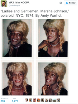 blackness-by-your-side:   Marsha P. Johnson was born in 1945