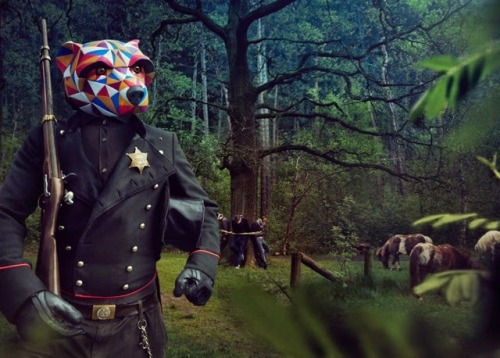 rruffurr:  Best masks ever? “Sherwood Forest” - Björn Holzweg - Affenfaust Gallery via Widewalls. (photos by Fabian Sommer and Tim Ohnsorge.)  Online store  Now where else have we seen a fox, bear and badger in Sherwood Forest?