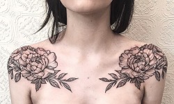 givememoneyfortattoos:  Shoulder peonies by johno_tattooer on