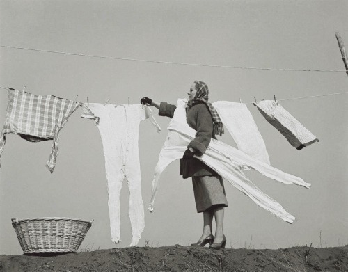 henk-heijmans:  Housewife removing frozen long johns from a clothesline,