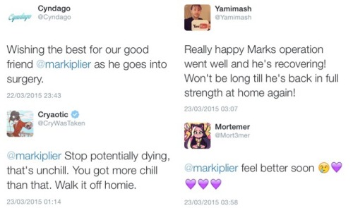warfstacheandthewinchesters:  Master post of love for markiplier while he was in hospital <3  This was awesome to see! Thanks for compiling it because I missed some of these!